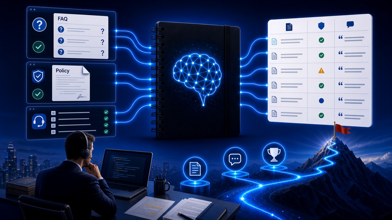 NotebookLM 客服知识库与 FAQ 问答完全指南：用源本 AI 把帮助中心变成可核对的应答台